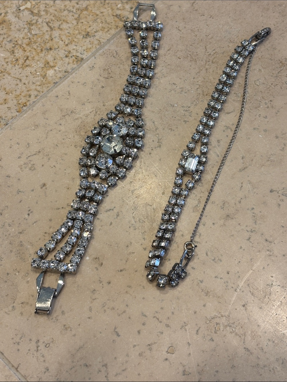 Vintage Silver Crystal Rhinestone Bracelet Set